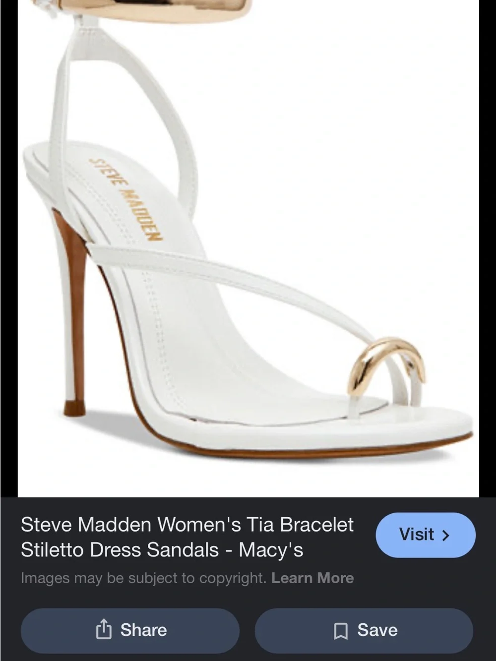 Steve Madden White Stiletto Sandal with Gold Bracelet Accent